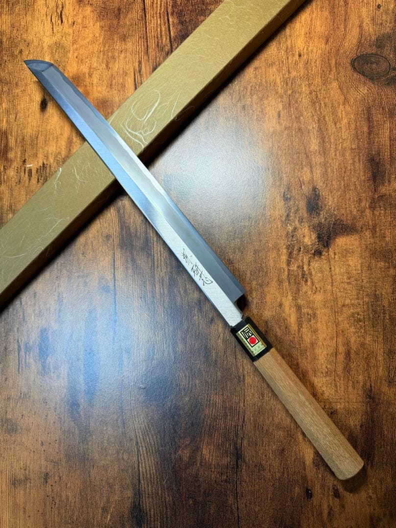 【堺打刃物】蛸引 先丸　包丁　尺一　白二鋼　水牛八角柄