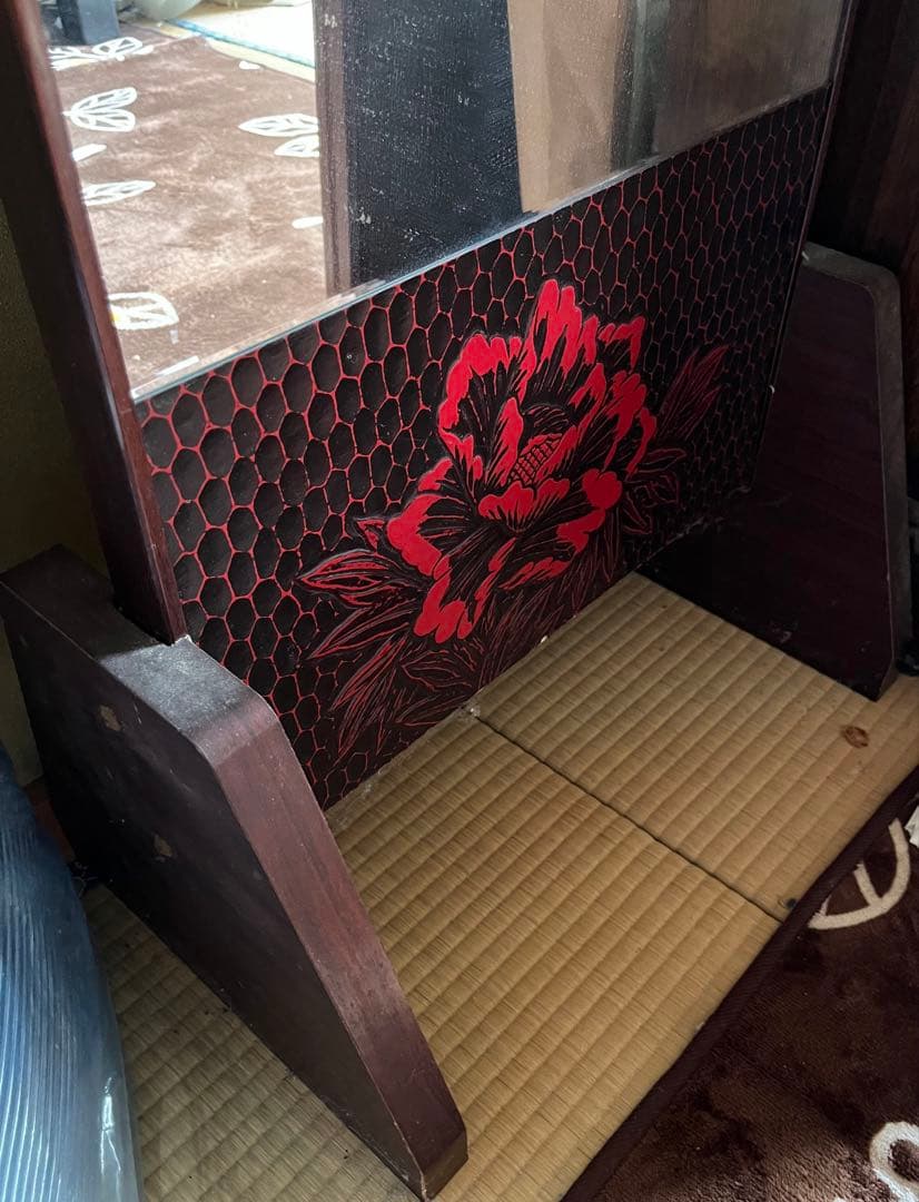 姿見 鏡 鎌倉彫り