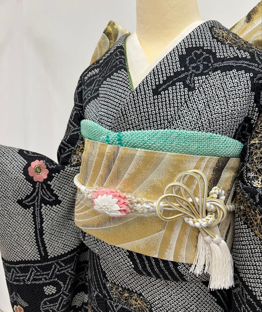 振り袖　フルセット　別誂長襦袢　金彩　成人式　刺繍　総絞り　長尺袋帯　566