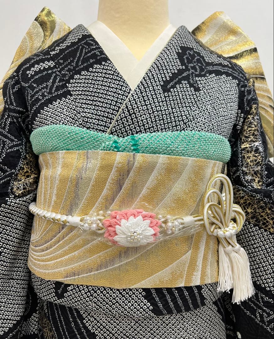 振り袖　フルセット　別誂長襦袢　金彩　成人式　刺繍　総絞り　長尺袋帯　566