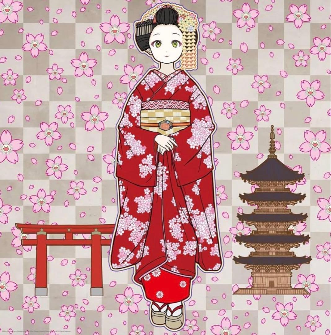 京都の舞妓さん　赤に桜