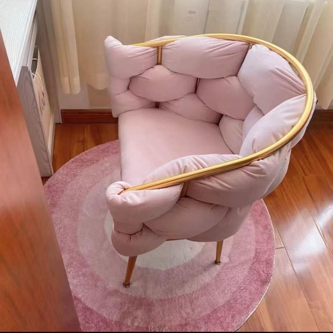 ピンクのベルベットチェア 訳あり品　写真をご確認SF02-②