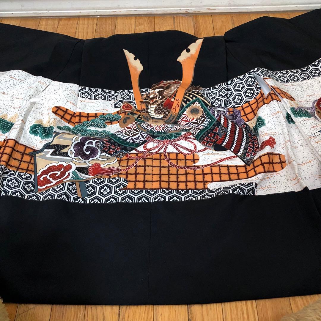 七五三５歳完全フルセット‼️黒地系兜鷹金彩煌びやか‼️袴ブランドBlue closs