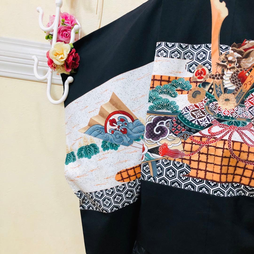 七五三５歳完全フルセット‼️黒地系兜鷹金彩煌びやか‼️袴ブランドBlue closs