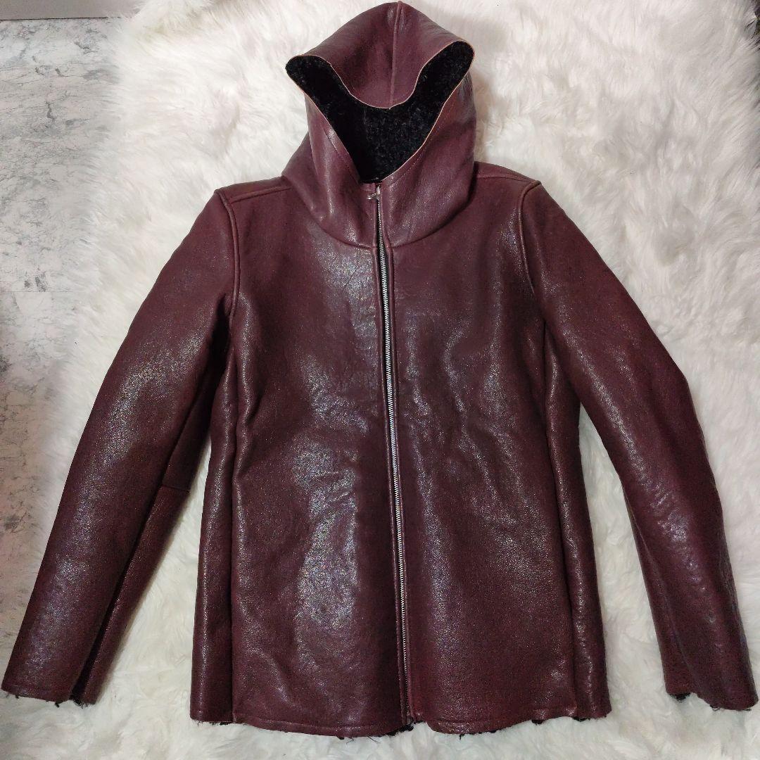 雪 　NOID.ラムレザーベジタブルフーデッドリバーシブルブルゾンサイズ３