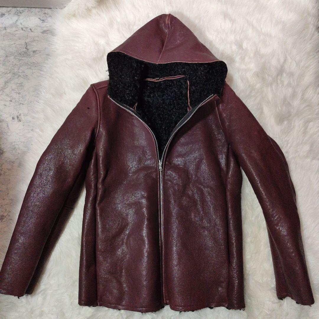 雪 　NOID.ラムレザーベジタブルフーデッドリバーシブルブルゾンサイズ３