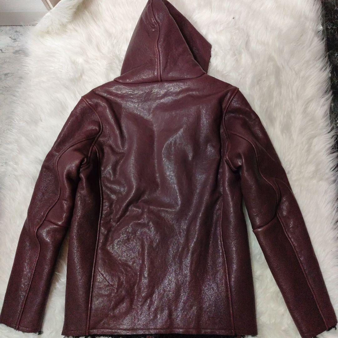 雪 　NOID.ラムレザーベジタブルフーデッドリバーシブルブルゾンサイズ３