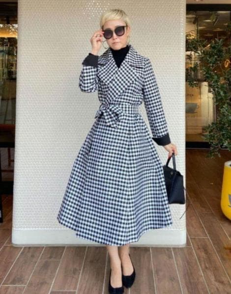 ★JENNEジェンヌ★ギンガムチェック・ロングトレンチコート撥水素材Mサイズ