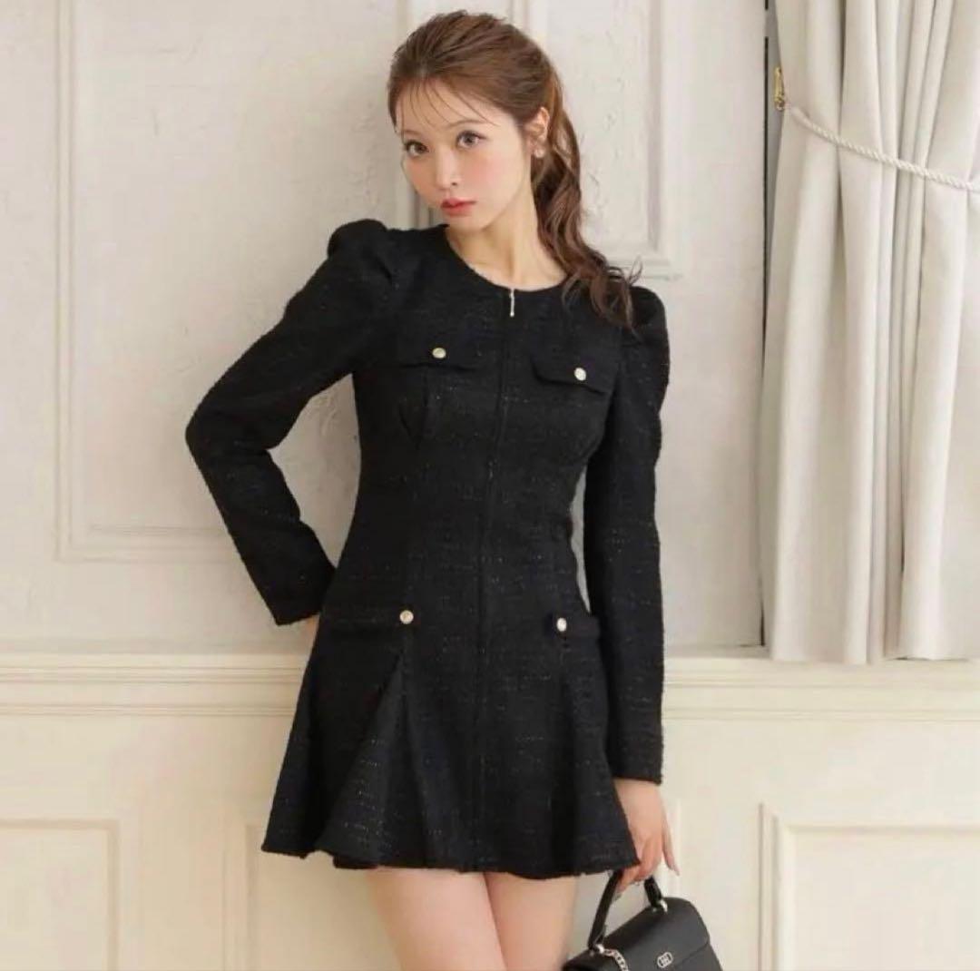 M me eme ジップパフミニワンピース 黒