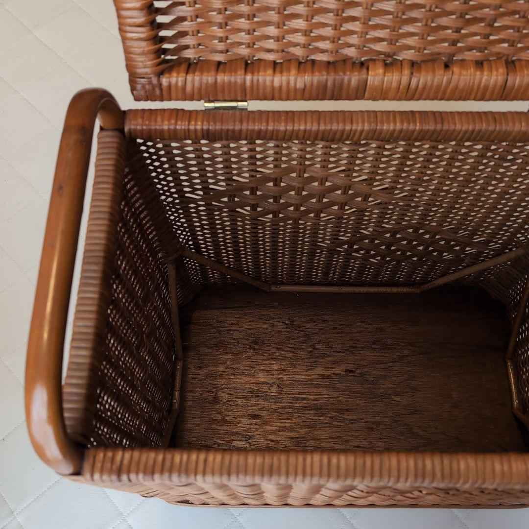 ラタン籐大型バスケット 昭和レトロ