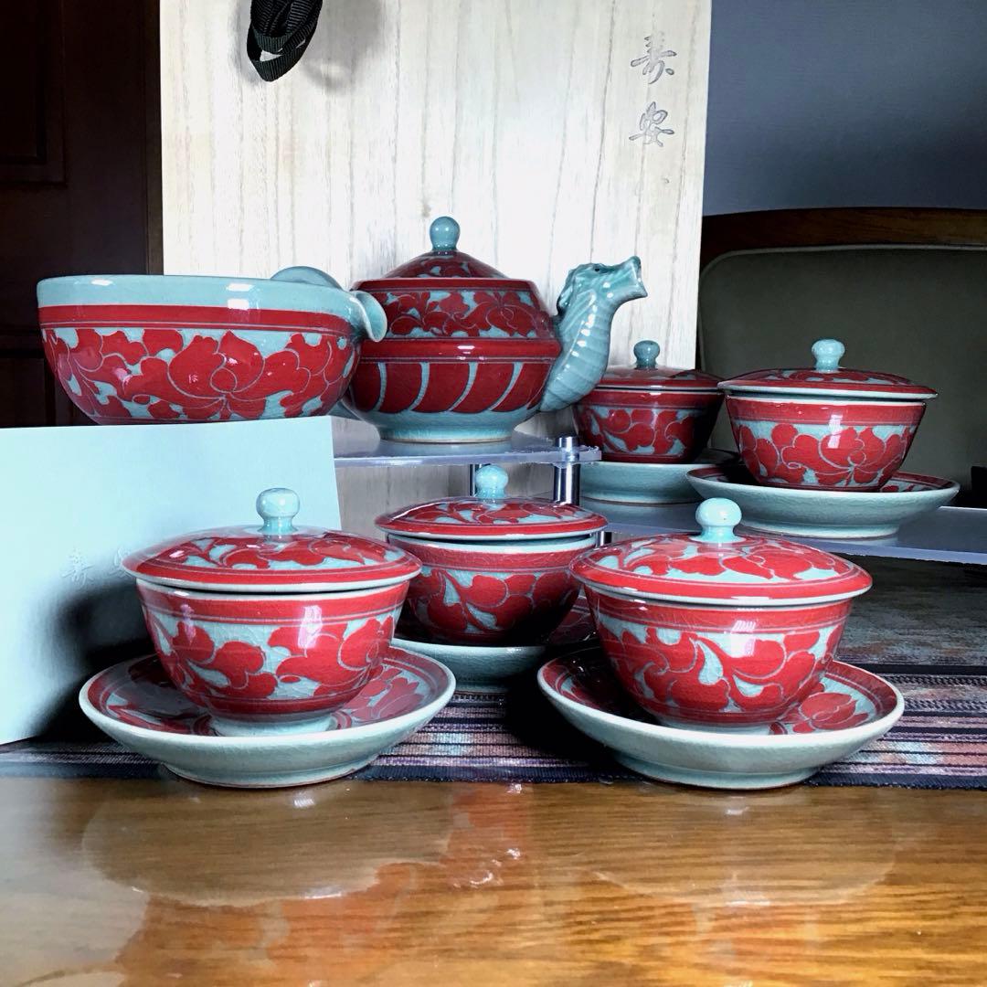 韓国　寿安窯　四代目　張英安　茶器揃　お茶茶碗　茶托　5組　急須　湯冷し