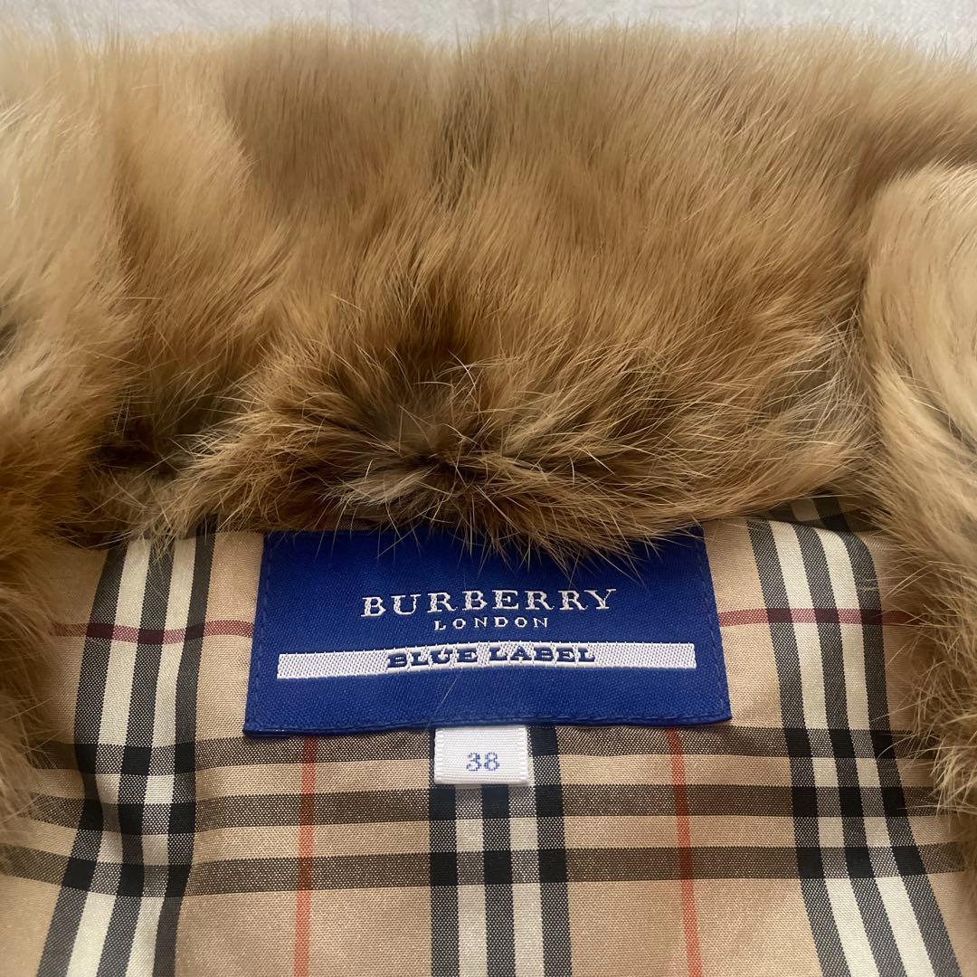 バーバリーブルーレーベル ダウンベスト ラビットファー ノバチェック ワッペン