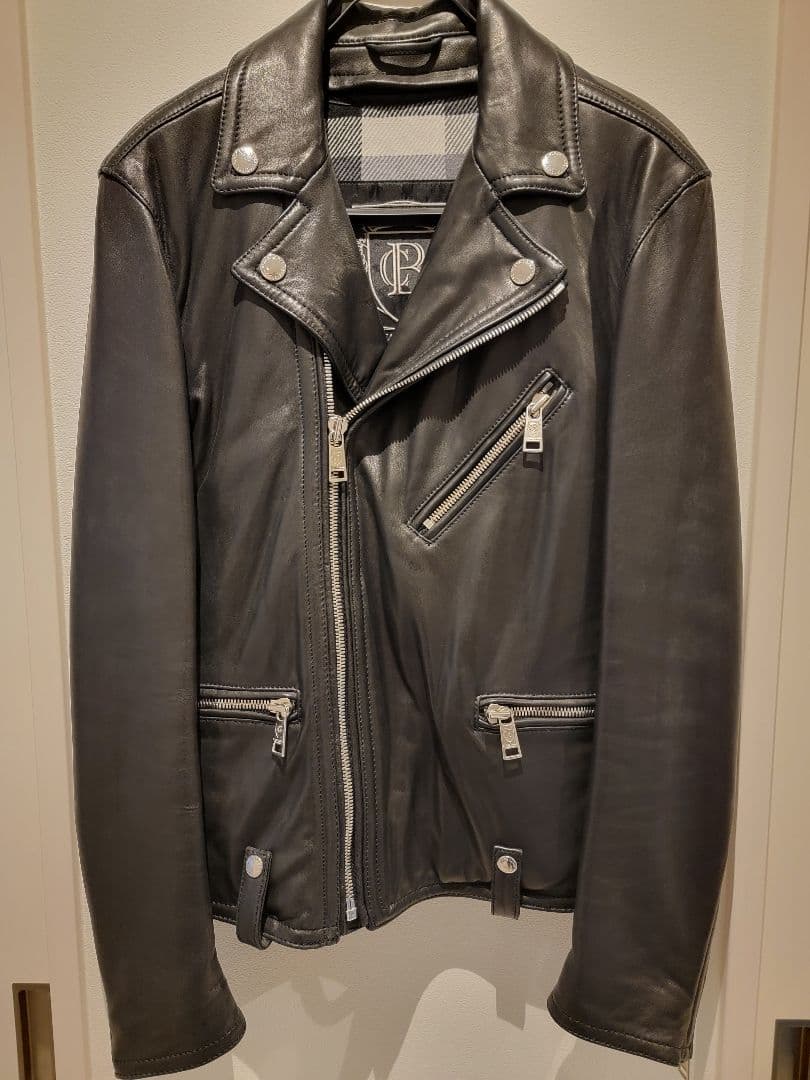 ブラックレーベルクレストブリッジ レザーダブルライダース黒 L