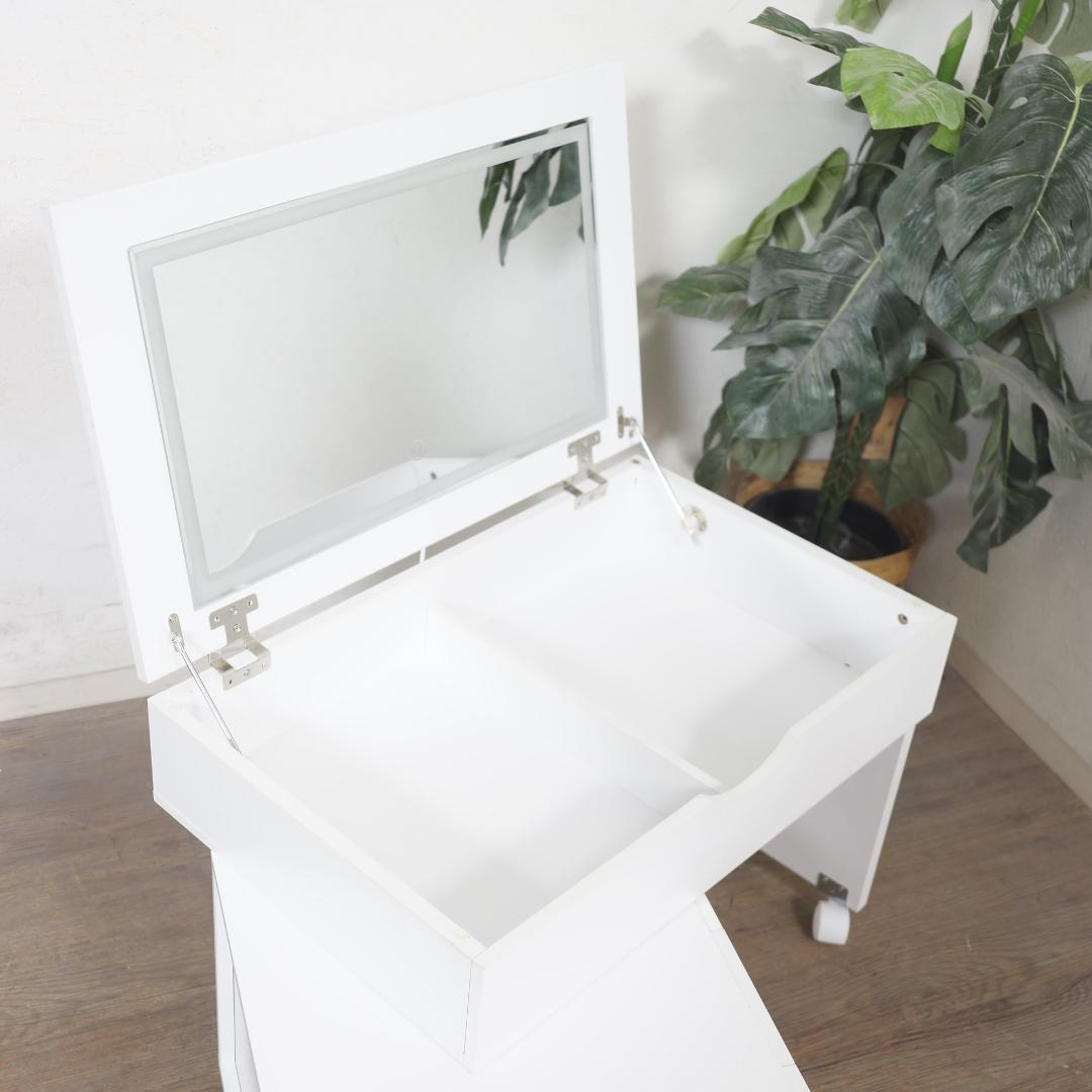 【新品】3色LEDライト付 伸縮ドレッサーワゴン（女優ミラー/デスク兼用