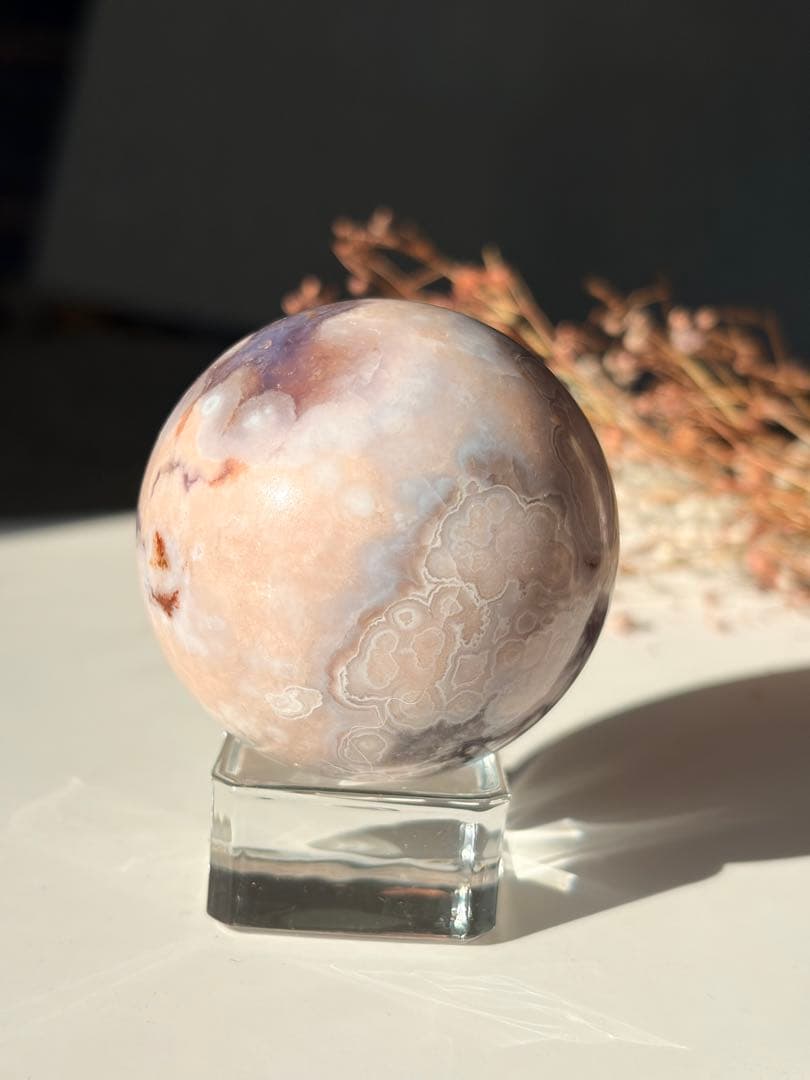 ☆癒し系天然石☆ 花満開　ピンクアメジストフラワースフィアΦ50mm