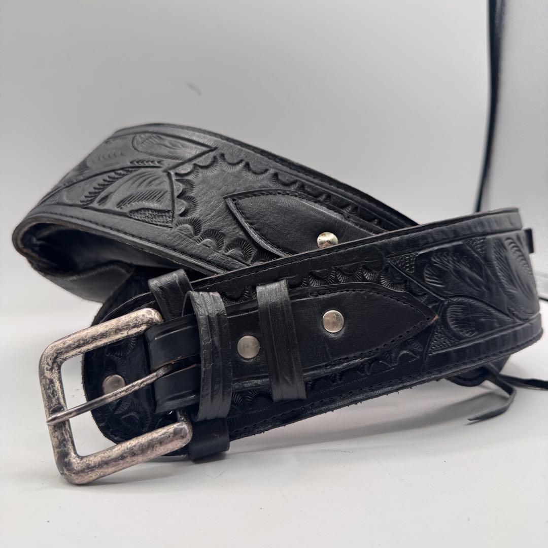 本革 カービングレザー ガンホルダーベルト ウエスタンスタイル