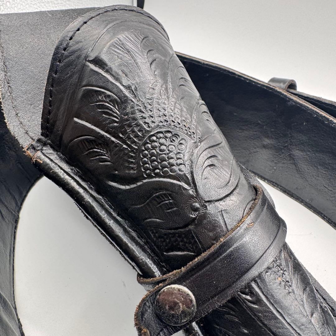 本革 カービングレザー ガンホルダーベルト ウエスタンスタイル