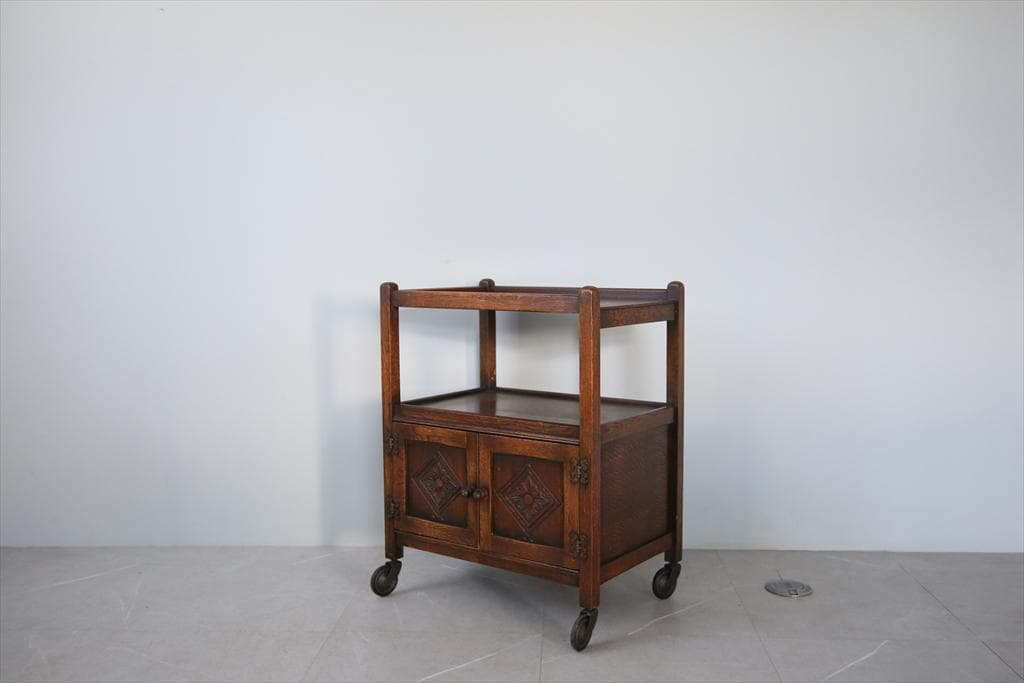 英国アンティーク木製キッチンワゴン/トロリー/サイドテーブル机(91-45)