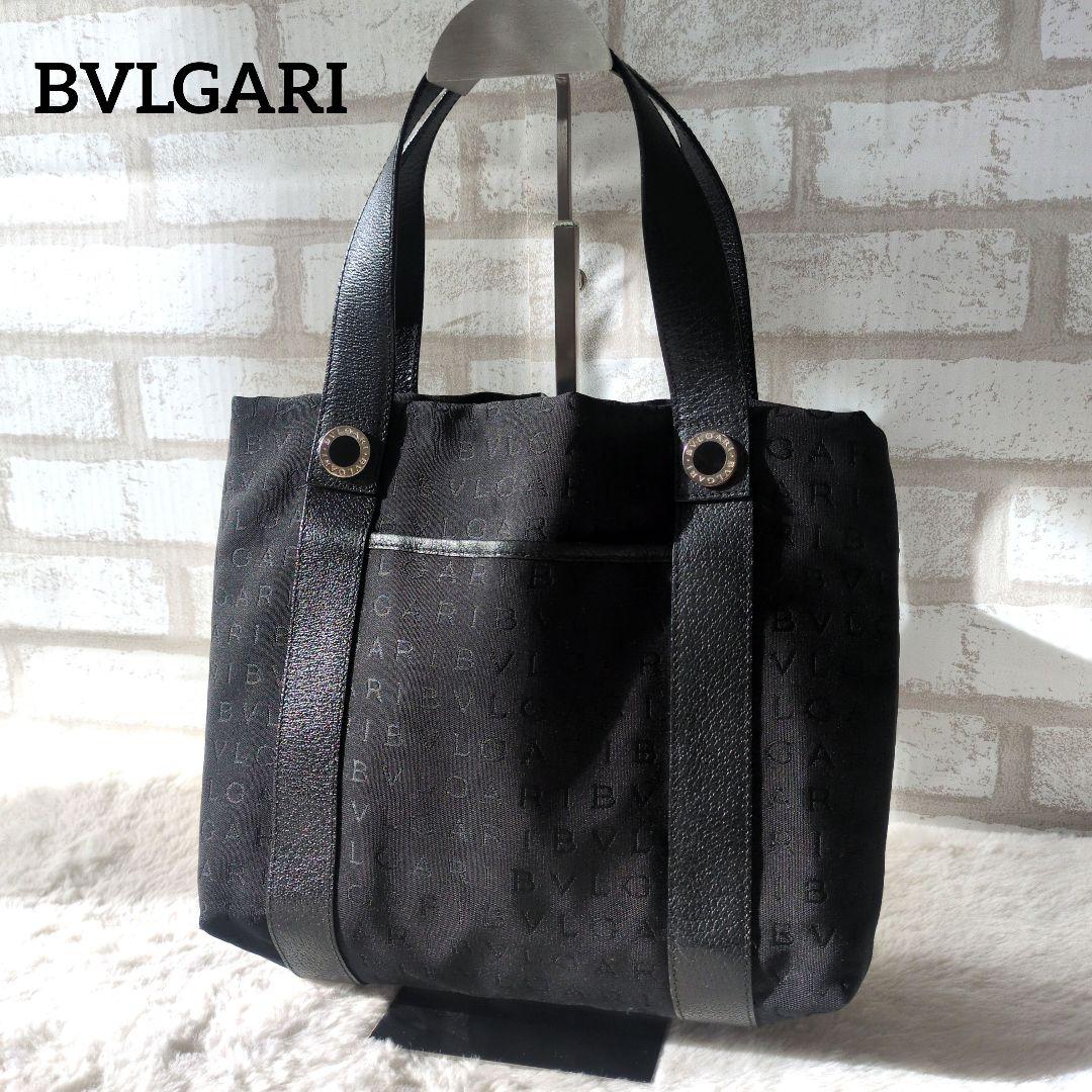 ブラックキャンバス　レザーブルガリロゴマニアトートバッグ黒 トートバッグ