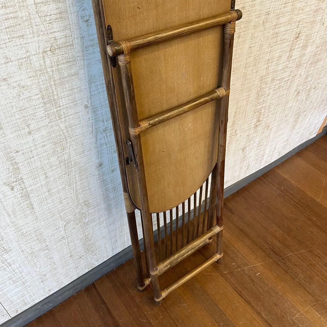 【アンティーク】籐 ラタン 折り畳み スタンドミラー 姿見 籐家具 古民家