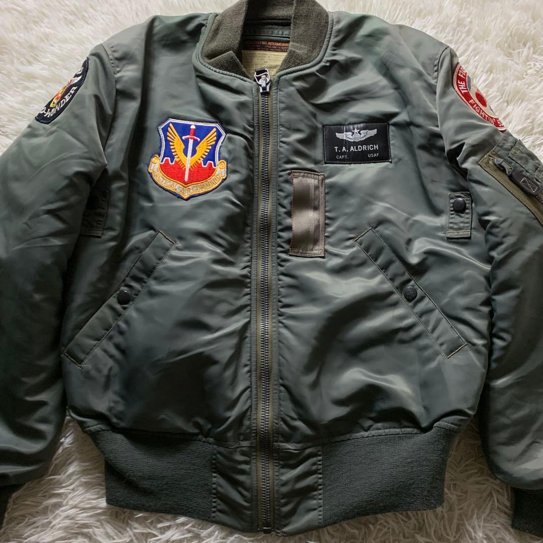 美品■バズリクソンズ フライトジャケット B-15D ワッペン　グリーン　38