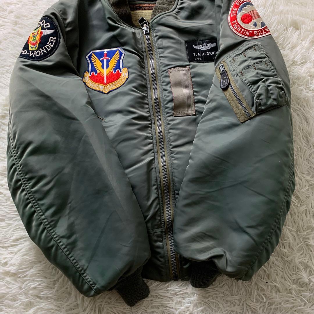 美品■バズリクソンズ フライトジャケット B-15D ワッペン　グリーン　38