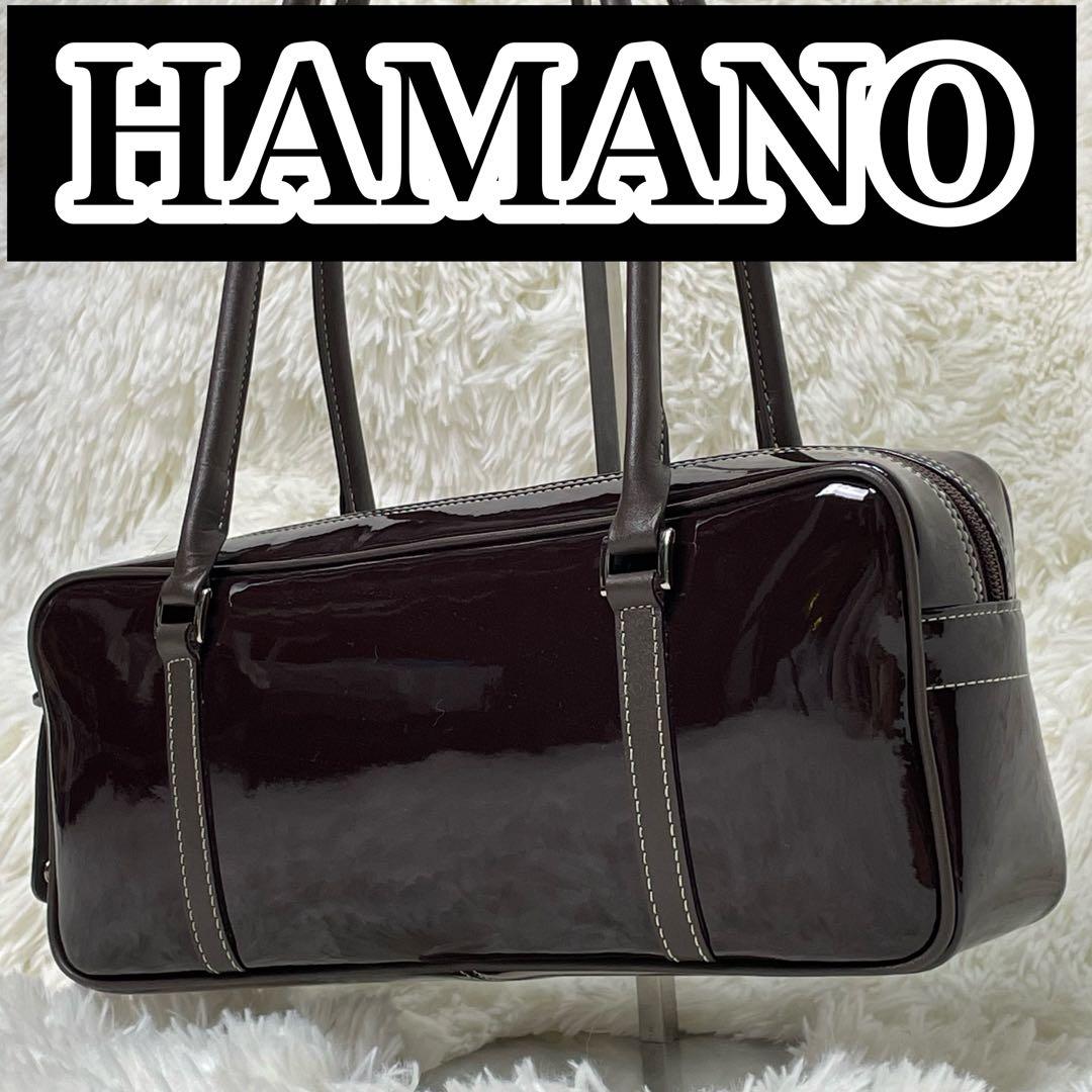 未使用級 HAMANO ハマノ 濱野皮革工藝 エナメルサイドボストンバッグ