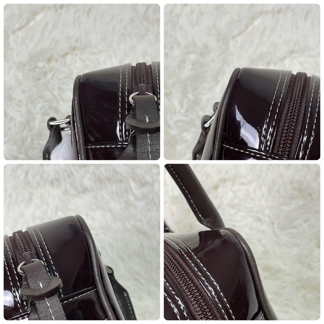 未使用級 HAMANO ハマノ 濱野皮革工藝 エナメルサイドボストンバッグ