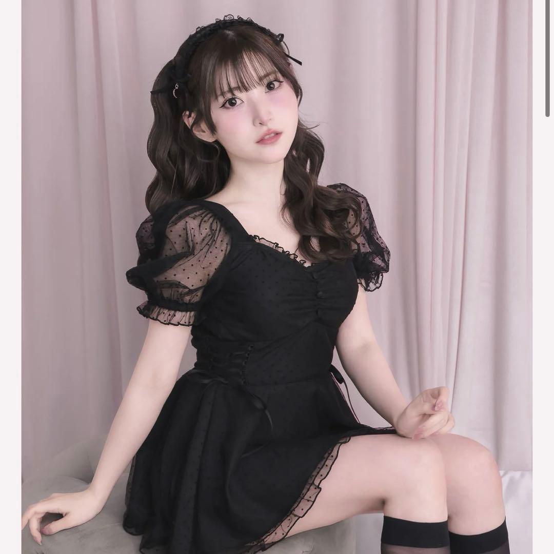 pium 水着 ドットチュールワンピーススイムウェア ブラック