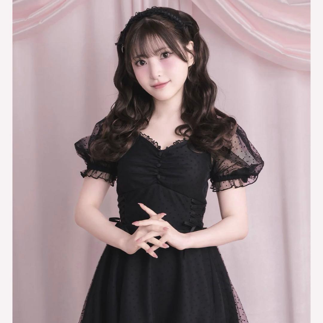 pium 水着 ドットチュールワンピーススイムウェア ブラック