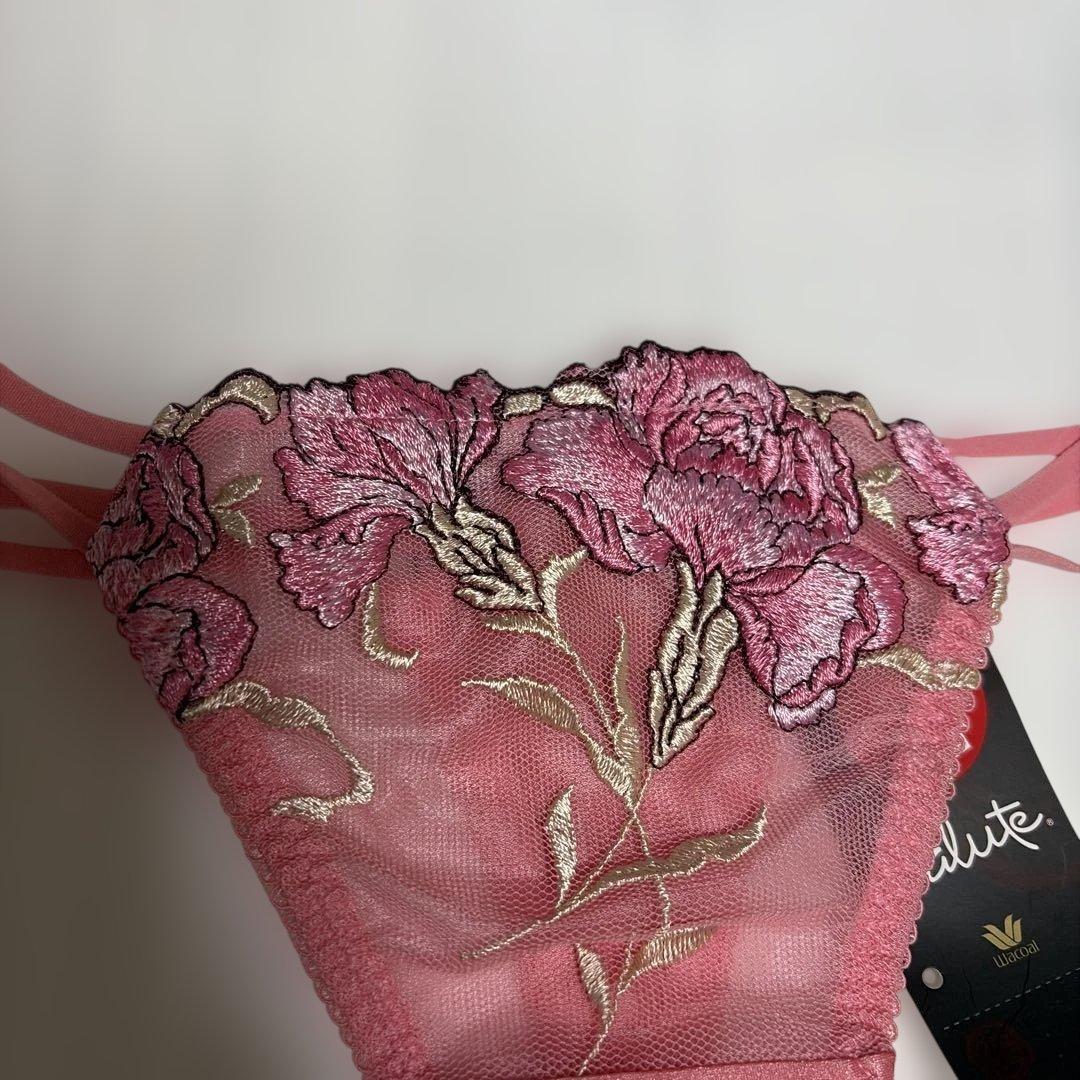 サルートピンク 花柄刺繍 ブラジャーショーツガーターセットC80/M
