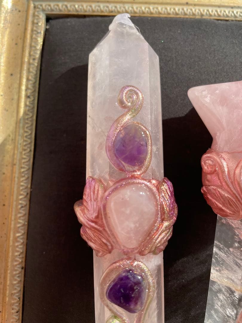 ローズクォーツ水晶アメジストの魔法のスティック　魔法棒魔法の杖4点セット天然石