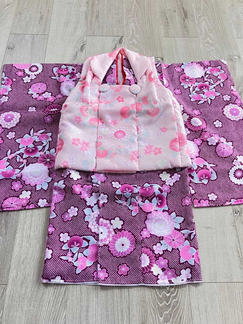 新品未使用品　しつけ糸付き　七五三 着物セット 花柄 子供用３歳　７点セット