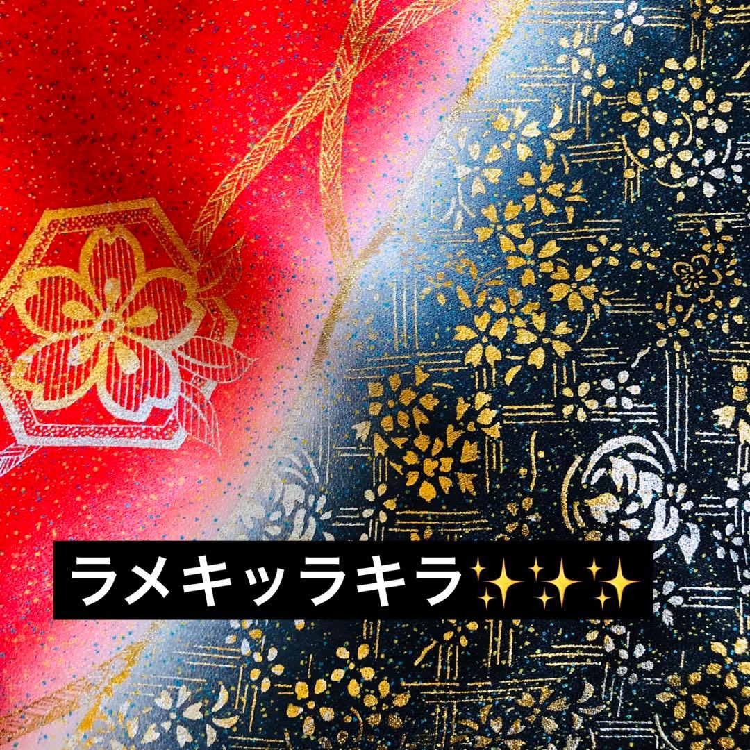 七五三七歳‼️豪華正絹レッド×BLACKラメ煌びやか花々刺繍金彩金箔完全フルセット