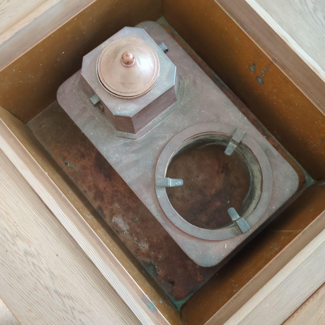 骨董 長火鉢 関西火鉢 ひのき 檜 銅器のどうこう付き 内側銅器 テーブル