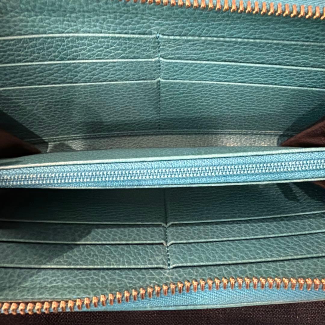 グッチ 長財布 GG キャンバス ターコイズブルー ラウンドファスナー