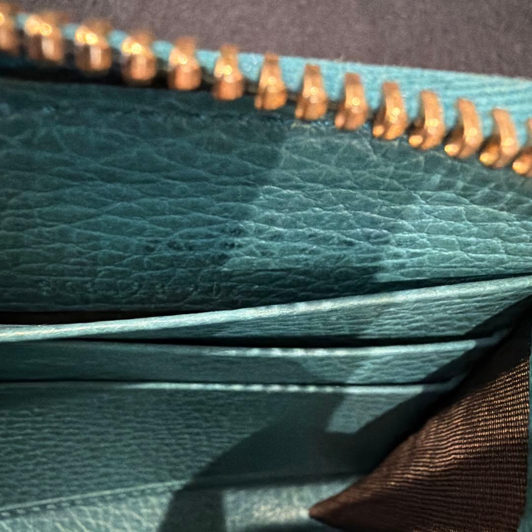 グッチ 長財布 GG キャンバス ターコイズブルー ラウンドファスナー