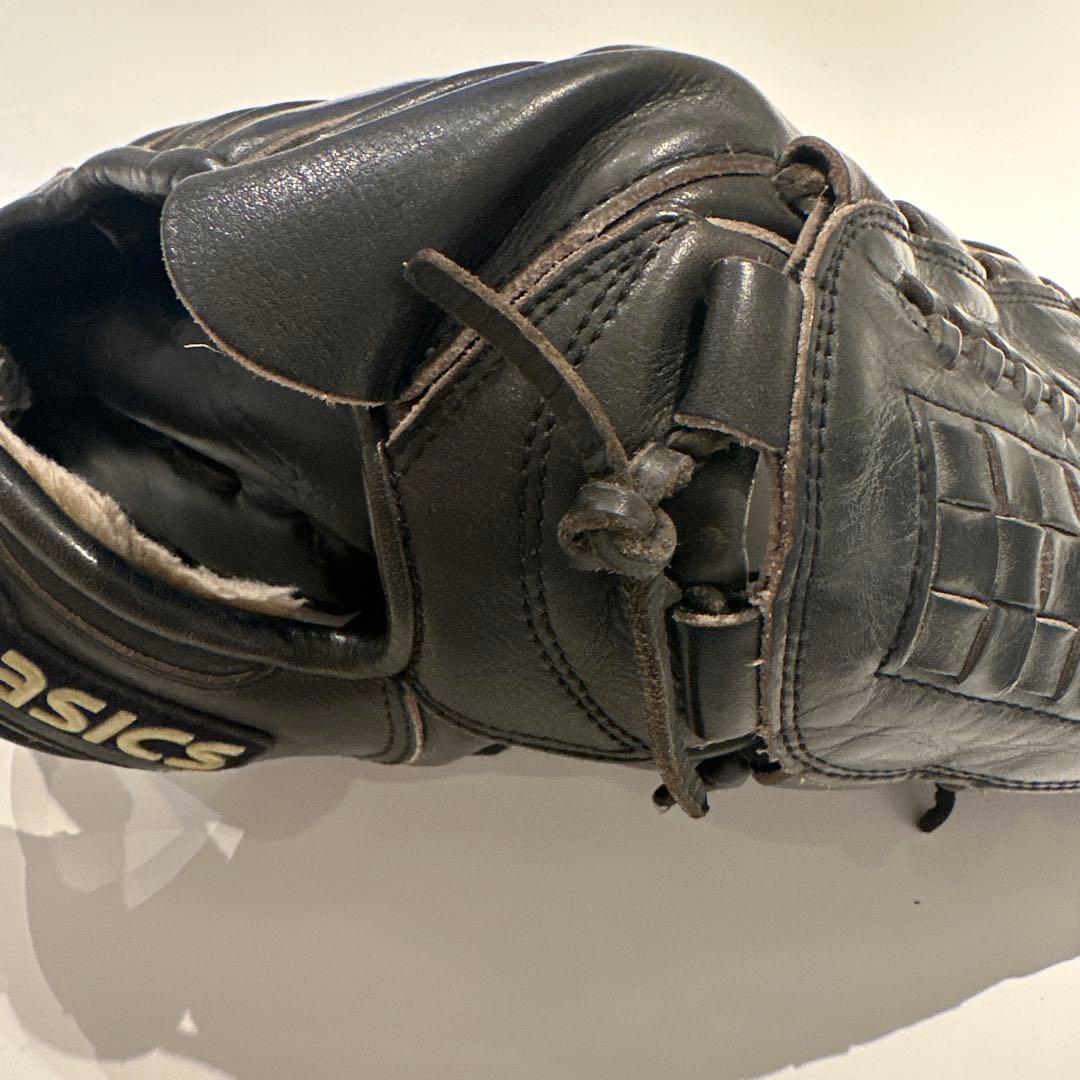 asics ゴールドステージ　軟式野球グローブ 黒 レザー 編み込み　投手用
