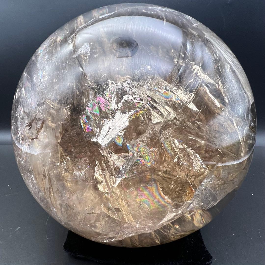 ☆激凄美大宝珠☆極上別格品☆レインボー スモーキークォーツ 丸玉 天然石 浄化