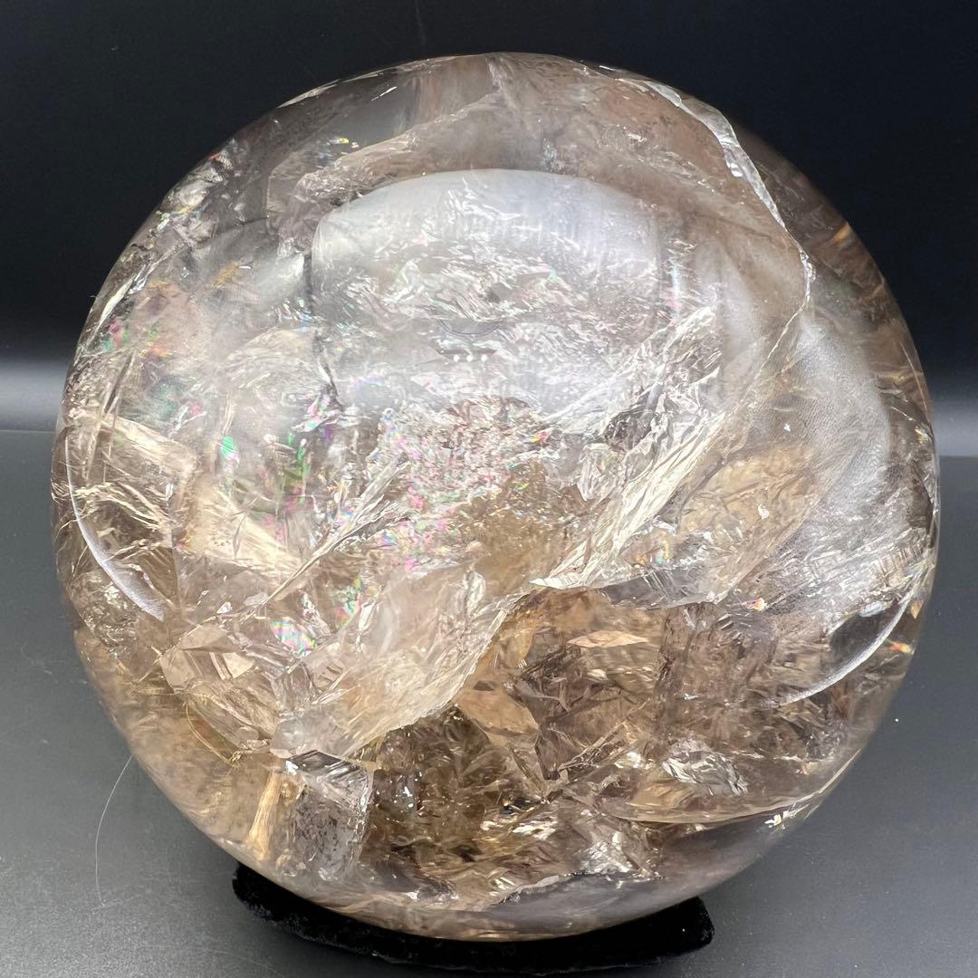 ☆激凄美大宝珠☆極上別格品☆レインボー スモーキークォーツ 丸玉 天然石 浄化