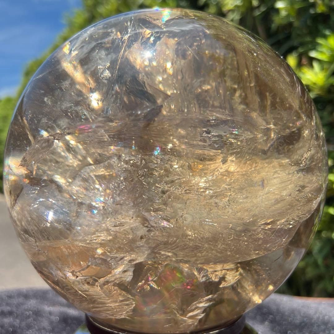 ☆激凄美大宝珠☆極上別格品☆レインボー スモーキークォーツ 丸玉 天然石 浄化