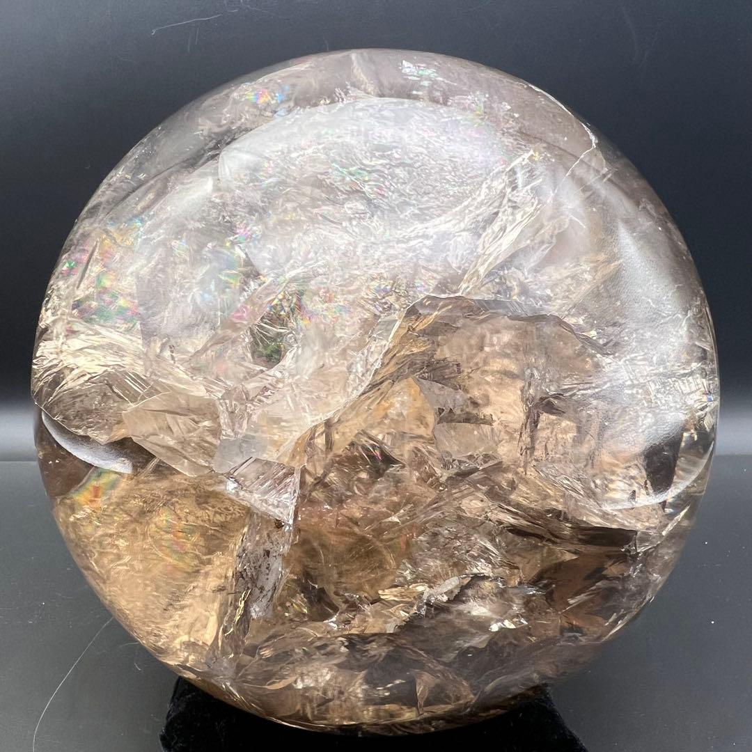 ☆激凄美大宝珠☆極上別格品☆レインボー スモーキークォーツ 丸玉 天然石 浄化