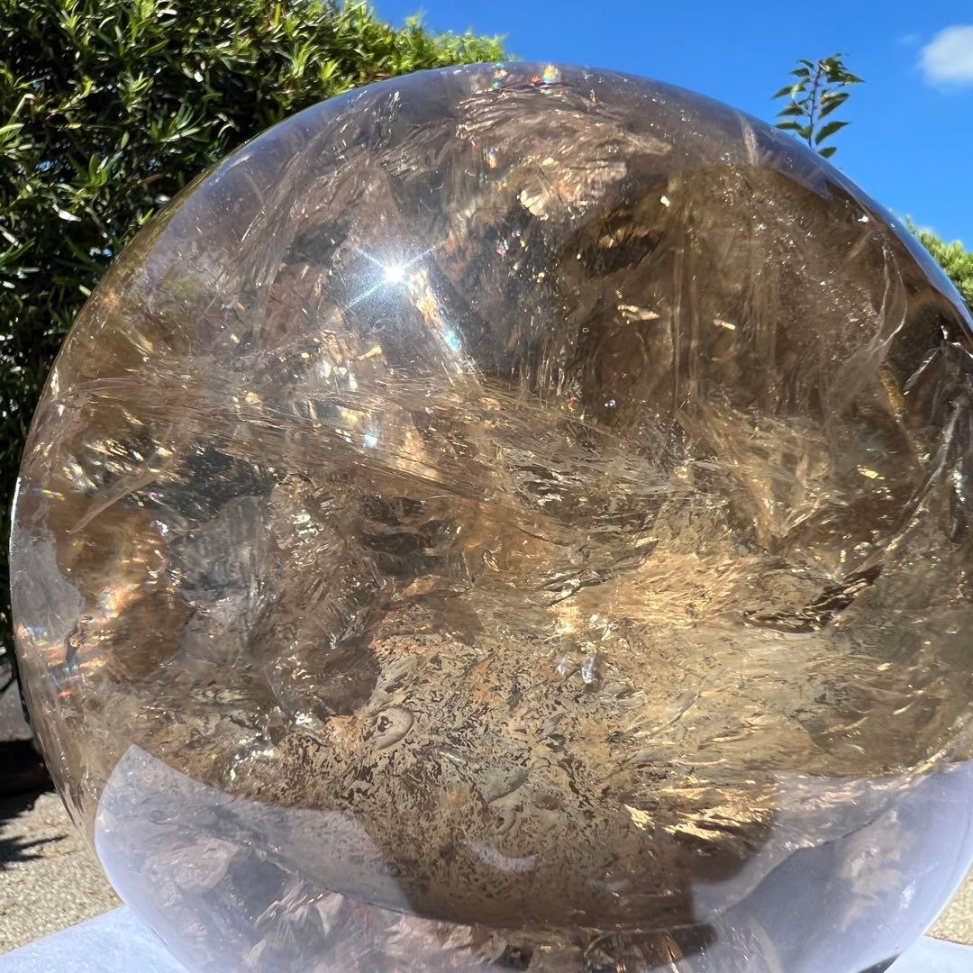 ☆激凄美大宝珠☆極上別格品☆レインボー スモーキークォーツ 丸玉 天然石 浄化