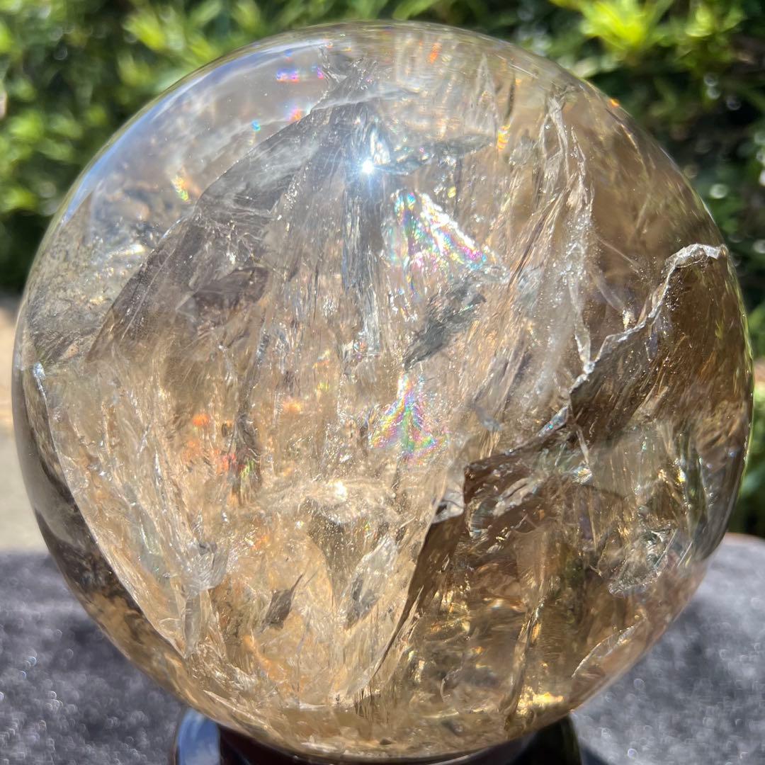 ☆激凄美大宝珠☆極上別格品☆レインボー スモーキークォーツ 丸玉 天然石 浄化