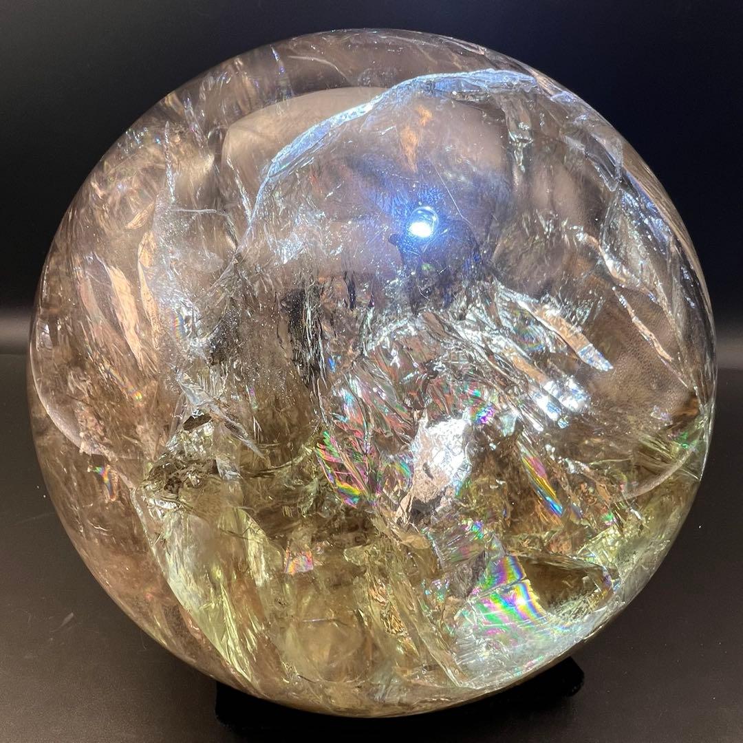 ☆激凄美大宝珠☆極上別格品☆レインボー スモーキークォーツ 丸玉 天然石 浄化