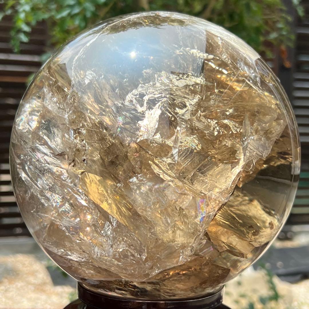 ☆激凄美大宝珠☆極上別格品☆レインボー スモーキークォーツ 丸玉 天然石 浄化