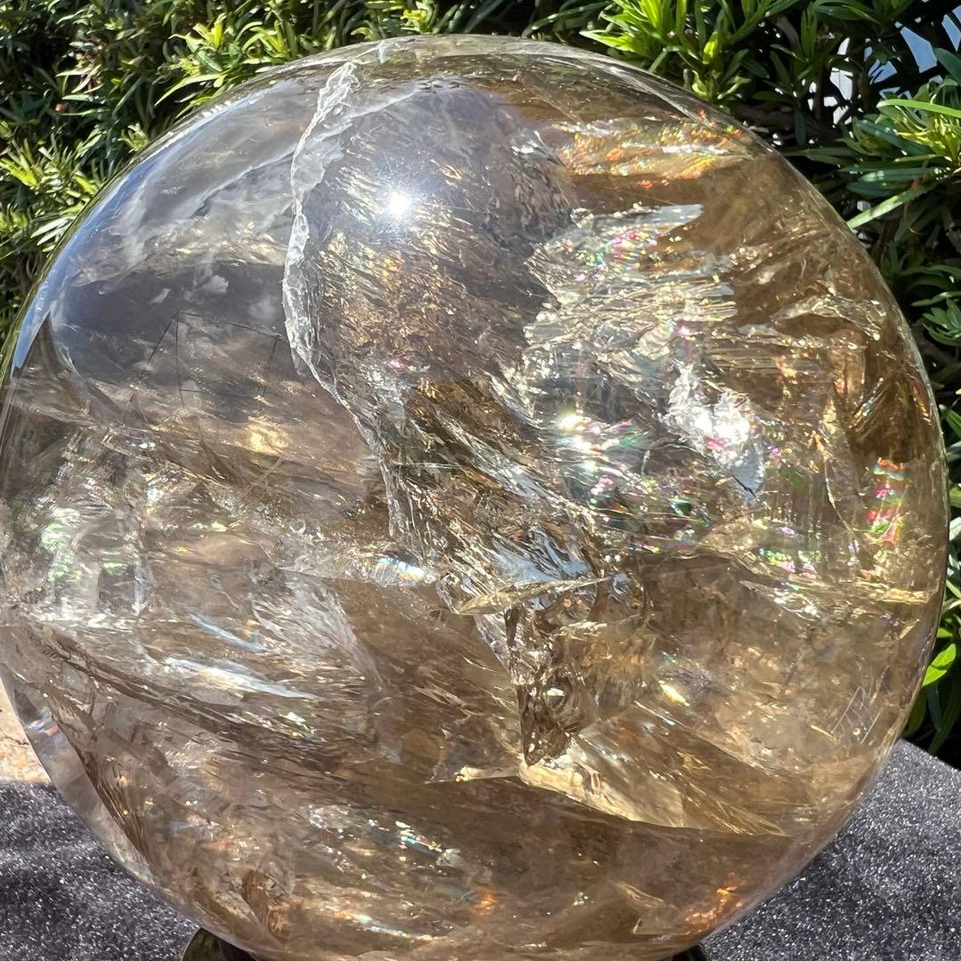 ☆激凄美大宝珠☆極上別格品☆レインボー スモーキークォーツ 丸玉 天然石 浄化