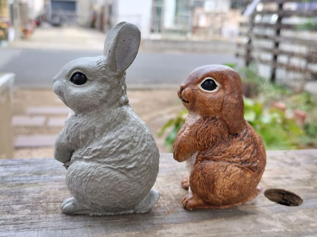 訳ありウサギ2点セット＆スズメ3点　セメントオブジェハンドメイドガーデニング雑貨