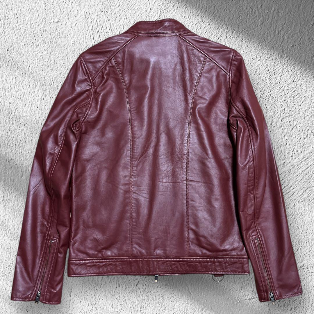 liugoo leathers バーガンディ シングルライダースジャケット　ラム