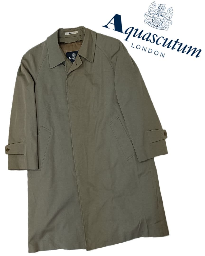 【Aquascutum London】カーキ高級ステンカラーコートL寸l10